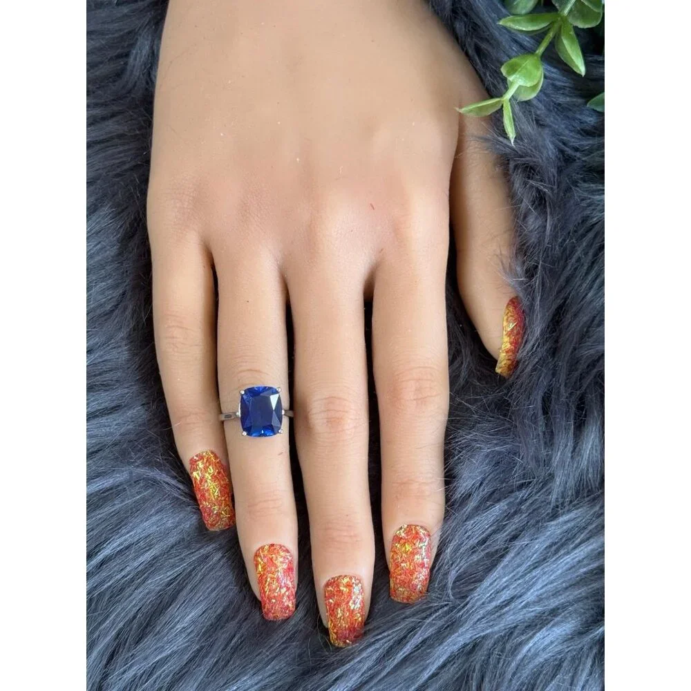 ️925 Sterling Silver Navy Blue Color Stone‎ Ring